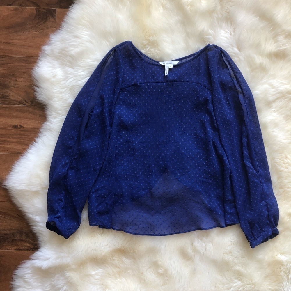 Bcbgeneration Blue Split Back Open Sleeve Blouse M - image 2